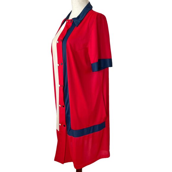 VTG 1960s Mod Color Block Dress – Red, White & Blue Button-Up Shift Pockets - Picture 3 of 10